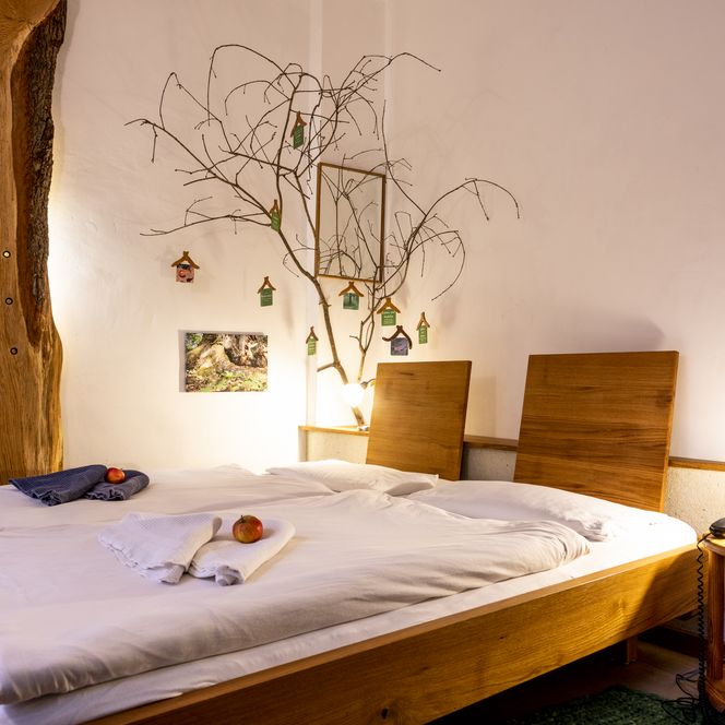 Ein Zimmer in dem Bio-Landhaus in dem Hotel Kenners Landlust