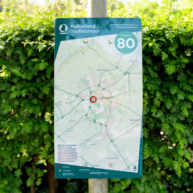 Karte des Knotenpunkts 80 im Kulturland Teufelsmoor bei Worpswede.