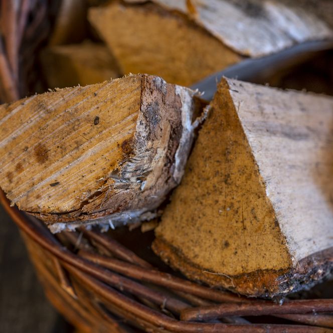 Feuerholz in dem Kaminzimmer des Biohotels Kenners Landlust