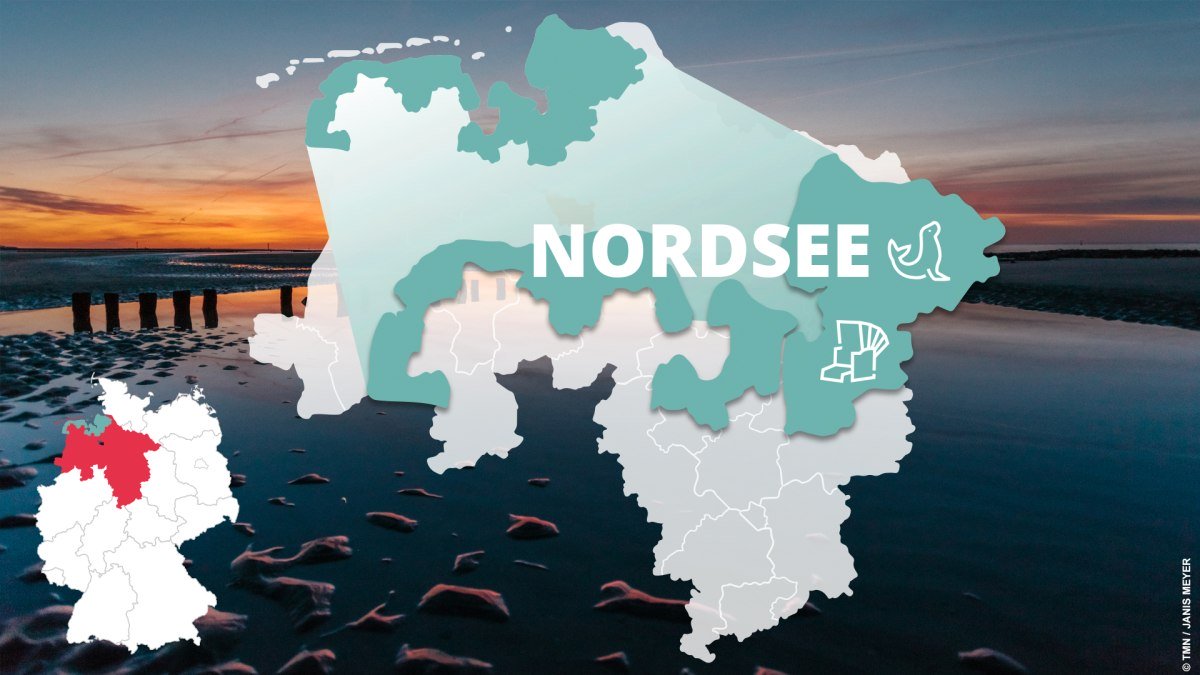 Kartenübersicht: Lage der Urlaubsregion Nordsee in Niedersachsen und typische Sehenswürdigkeiten