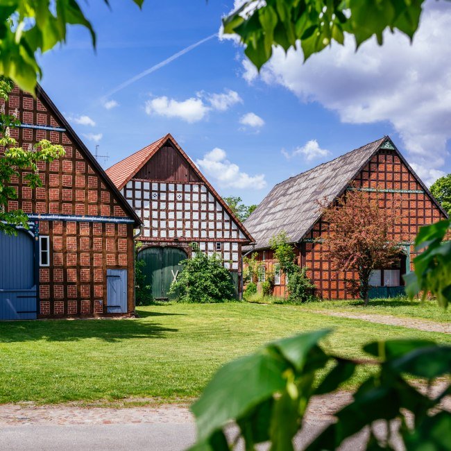 Drei Fachwerkhöfe im Rundlingsdorf Lübeln, © TourismusMarketing Niedersachsen GmbH / Markus Tiemann