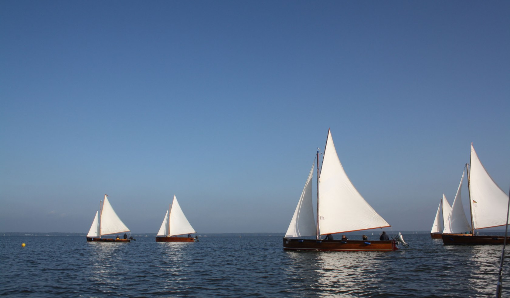 Mehrere weiße Segelboote auf dem Steinhuder Meer, © Steinhuder Personenschifffahrt / Wilhelm Hartmann