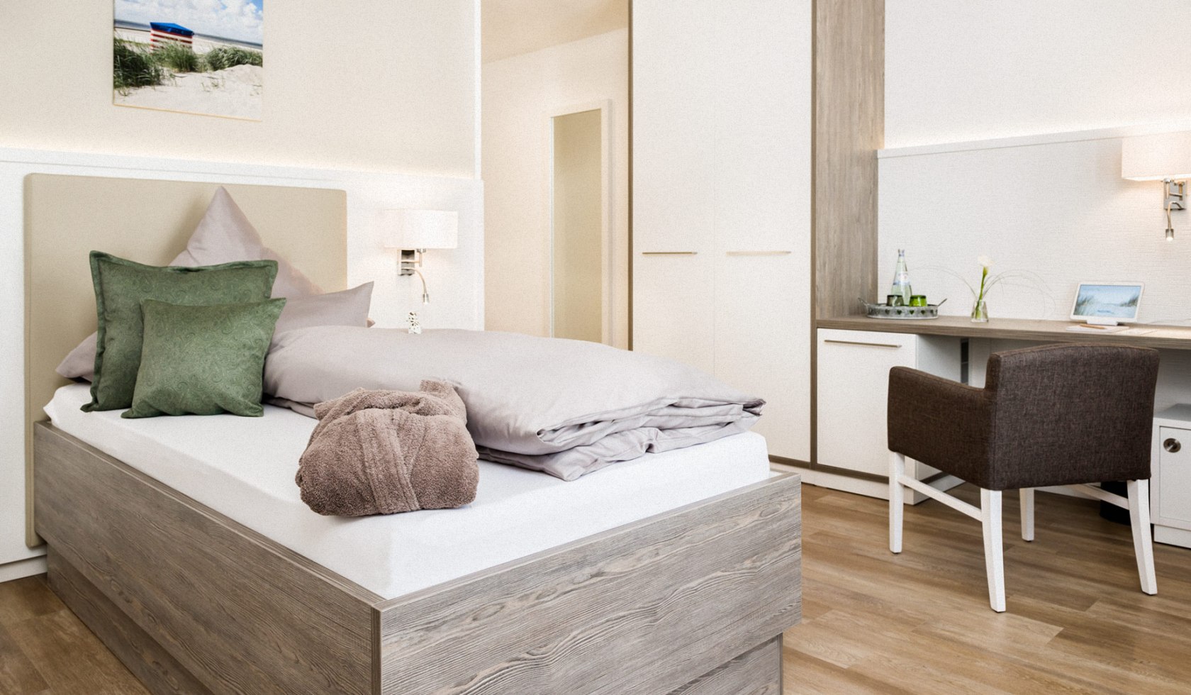 Bett im Einzelzimmer im Hotel Inselhof Borkum, © Inselhof Borkum