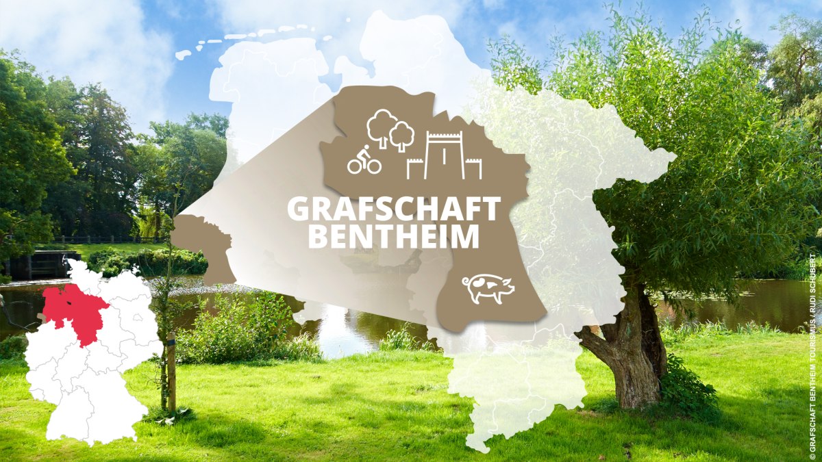 Kartenübersicht: Lage der Grafschaft Bentheim in Niedersachsen und typische Sehenswürdigkeiten