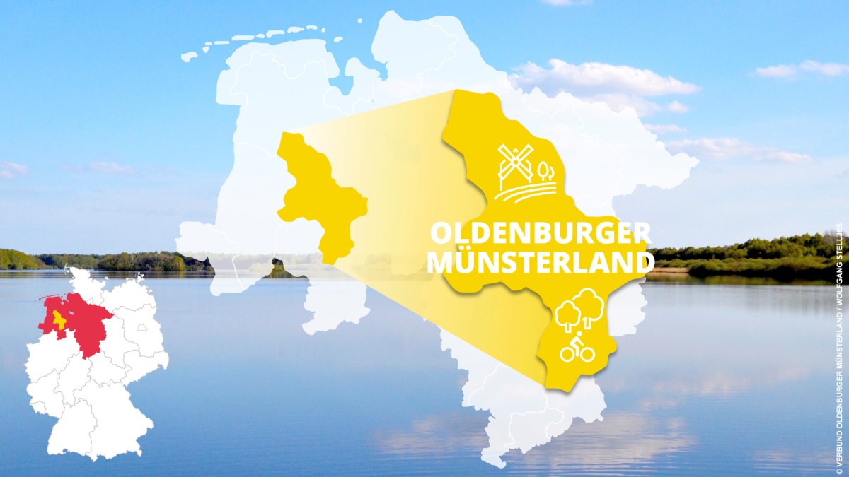 Kartenübersicht: Lage des Oldenburger Münsterlands in Niedersachsen und typische Sehenswürdigkeiten